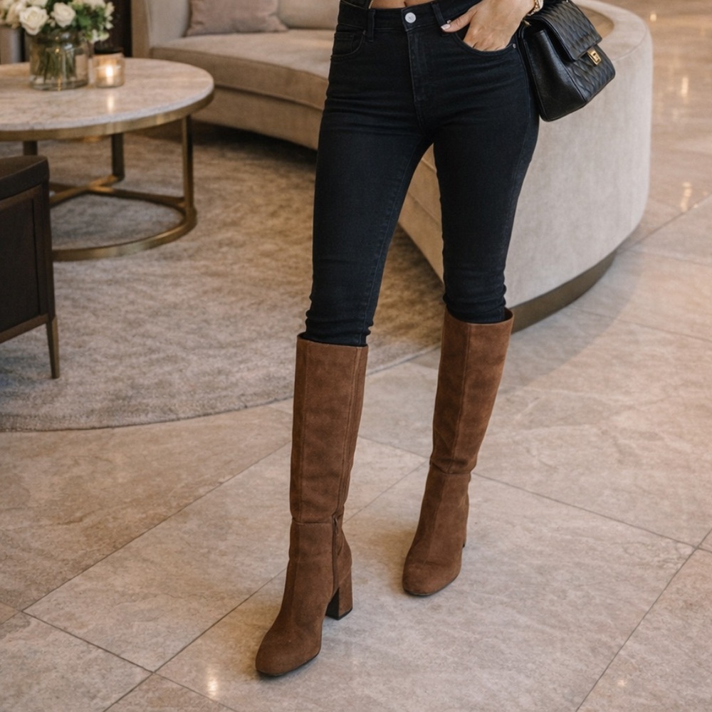 DKNY Cilli Boot Over the Knee / Pecan Brown Vegan Suede Partial Zipper Size 9